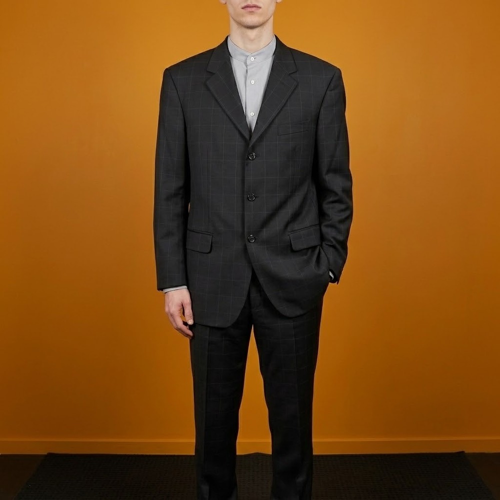 Fumagalli Wool Blazer Mens 42R Gray Windowpane Made in Italy‎ Anthony